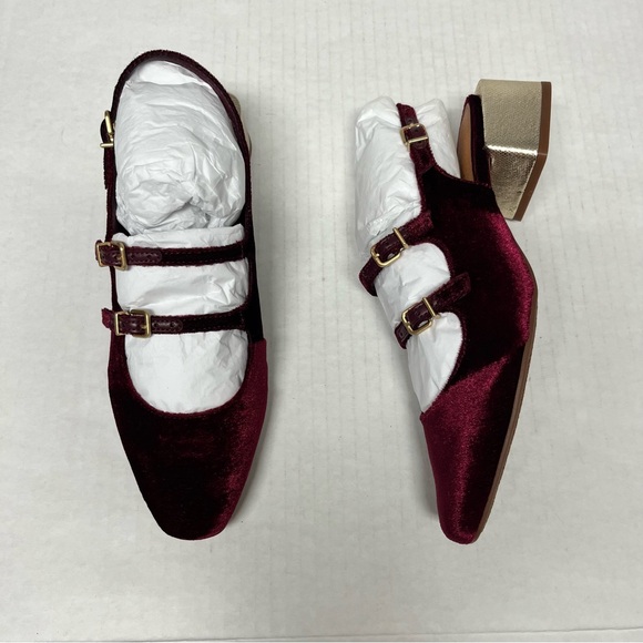 Mary Jane velvet burgundy Block Heel Slingbacks 8 |cottagecore fall Balletcore - Picture 11 of 13